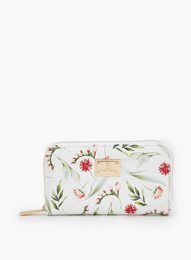 Floral Print Wallet With Zip Closure
